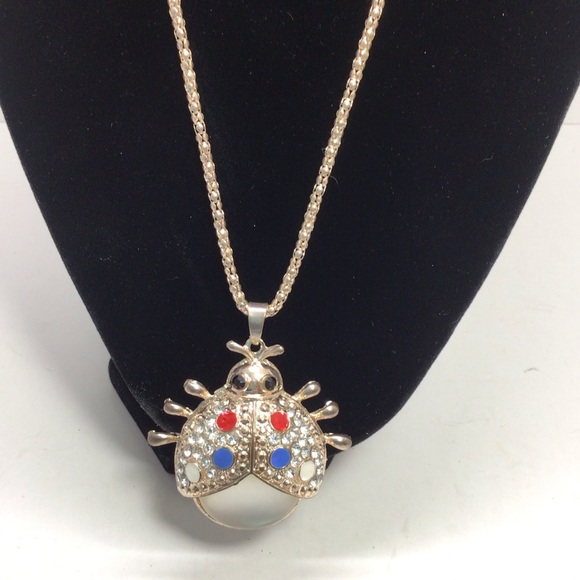 Vintage Ladybug Filigree Long Pendant Necklace - Picture 2 of 9